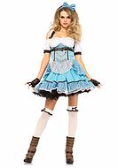 Alice in Wonderland, costume dress, lace trim, belt, apron, stripes